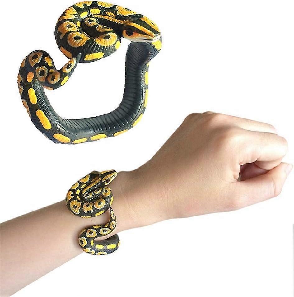 Adjustable Simulation Snake Bracelet PVC Python Halloween Pranks Toy Party Supplies(Yellow Black)(1pcs)