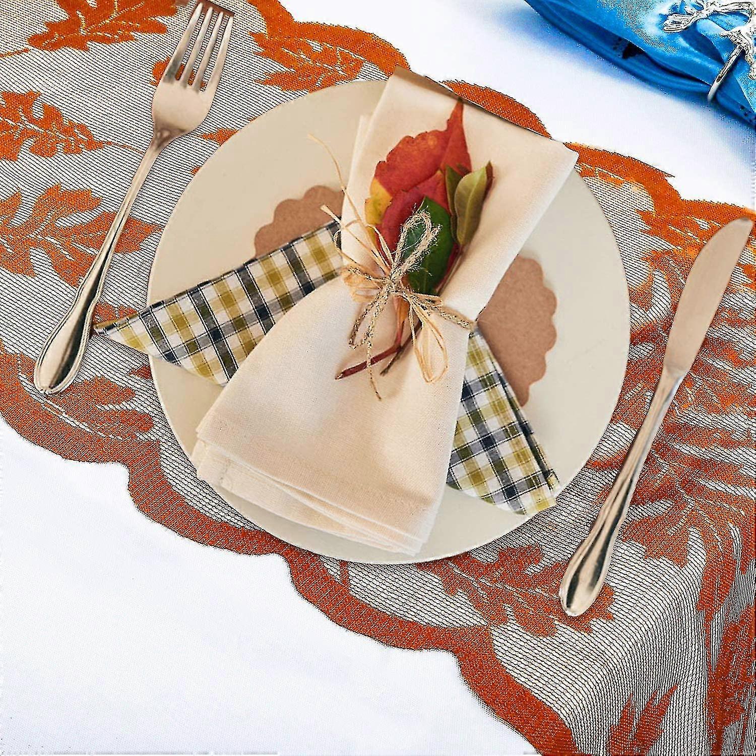 Holiday Long Table Runner , Fall Leaves Linen Burlap Table Cloth Runner