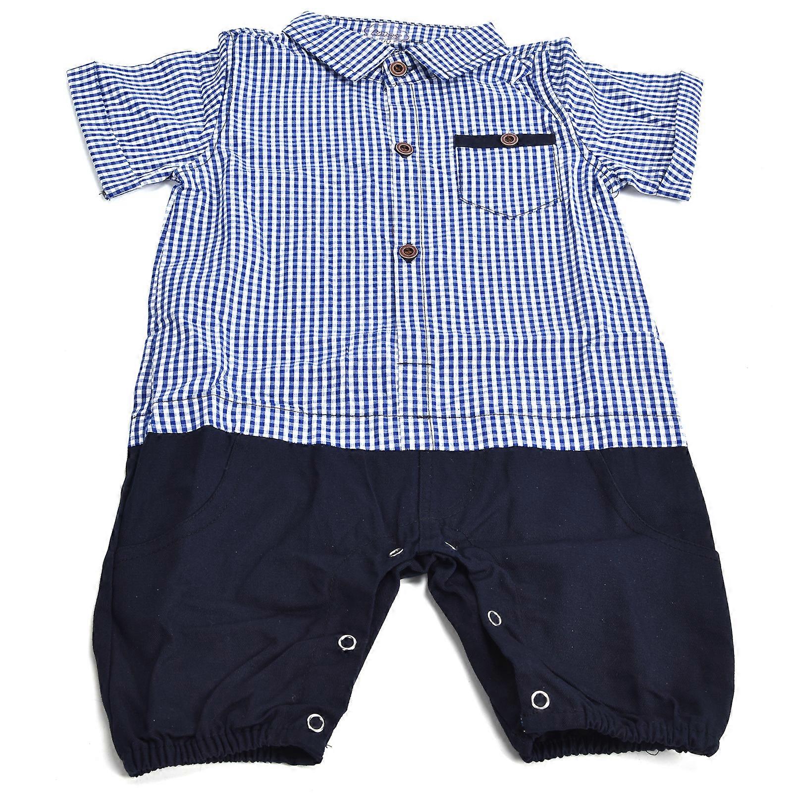 Baby Boy Cotton Romper Outfit Short Sleeve Jumpsuit Dark Blue 70cm Breathable Infant Clothes