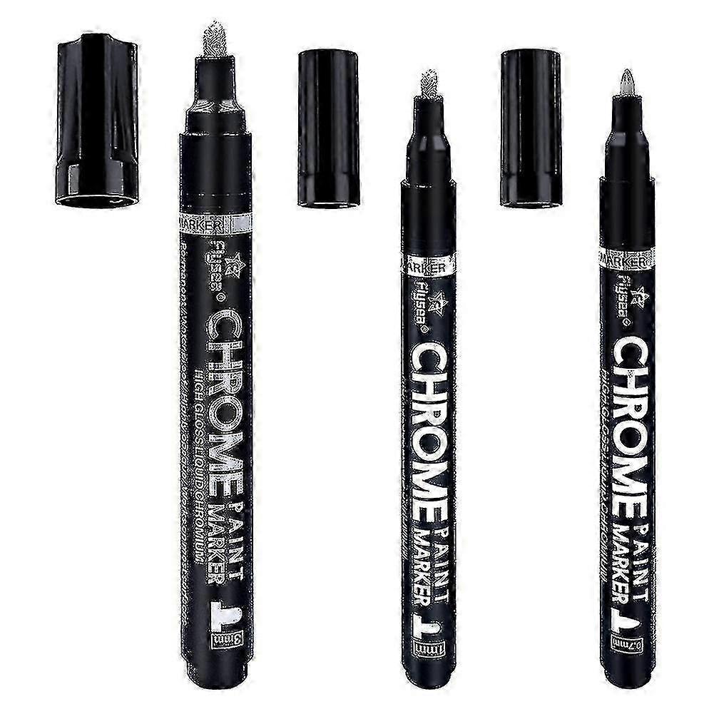 3pcs Silver Liquid Mirror Chrome Markers, Permanent Reflective Mirror Liquid Chrome Paint Pens Set