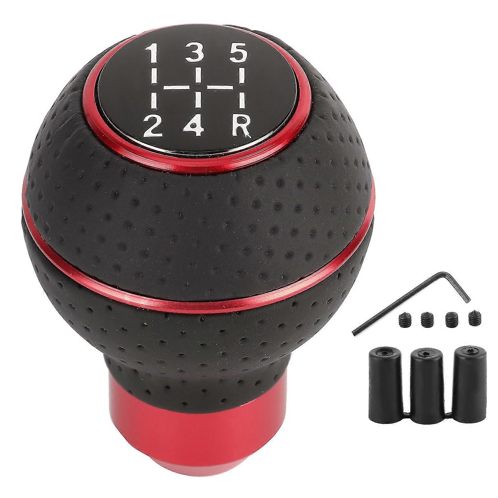 Red Aluminium Alloy and Leather 5 Speed Manual Gear Shift Knob Stick for Automobiles