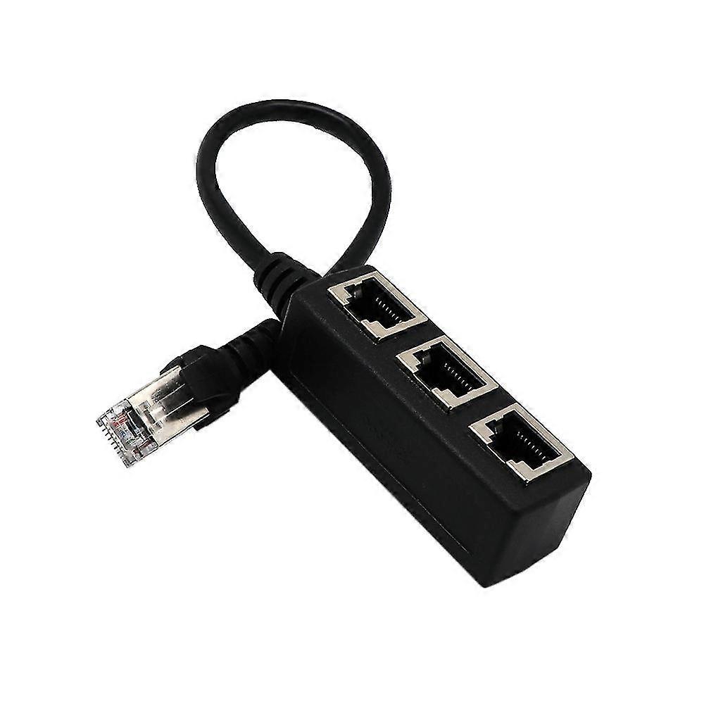 Sieťový rozdeľovač adaptér, 1 mužský až 3 ženský zásuvkový port Ethernet Sieťový rozdeľovač adaptér Kábel vhodný Ethernet (1ks, čierny)