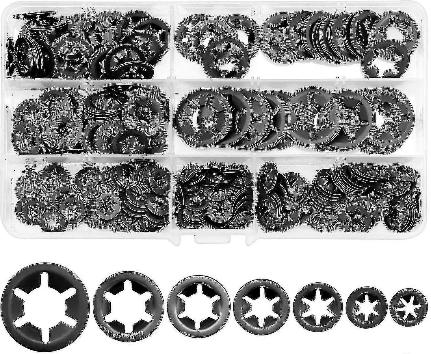 340 Pcs Lock Washers Starlock Lock Washers Kit Bearing Fastener M3 M4 M5 M6 M8 M10 M12 (7 Size)