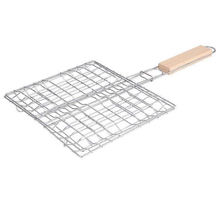 1 Piece Universal Portable BBQ Grill Basket Folding Fish Grill with Wooden Handle BBQ Basket with Detachable Wooden Handle for Outdoor and Indoor Gril