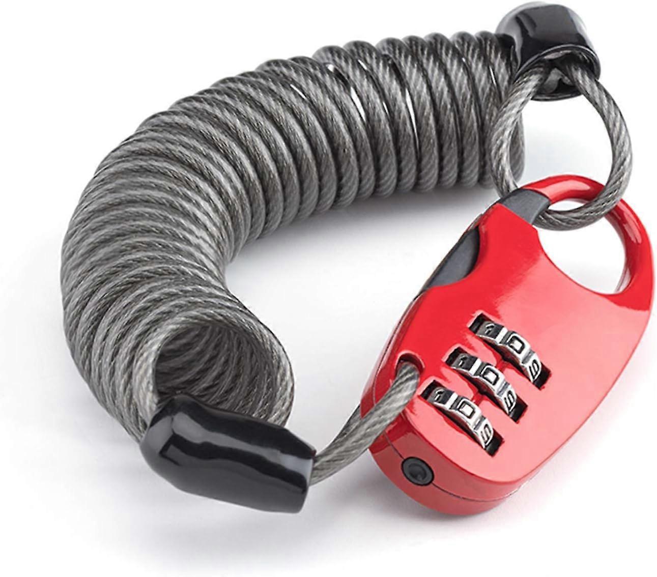 Anti-theft Helmet Combination Lock with 3-digit code 90 cm long cable Red