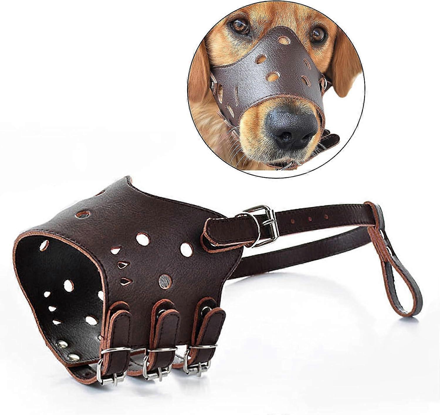 Dog muzzle Anti-bite leather muzzle Breathable dog muzzle Dog muzzle to prevent barking (Brown, S)