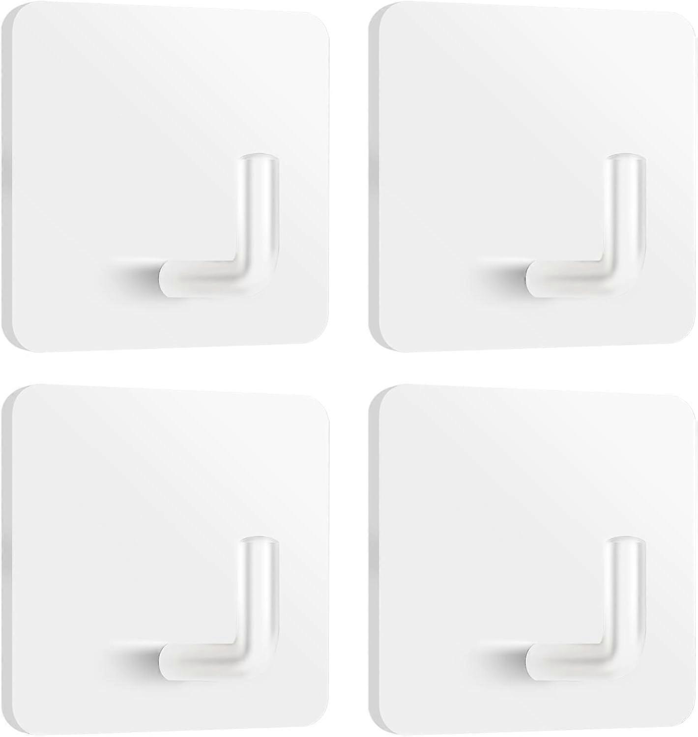 Adhesive Towel Hooks Towel Hooks for Hanging Robes Coat Hooks Stick on Wall Hooks Stainless Steel 4 Pack (White)