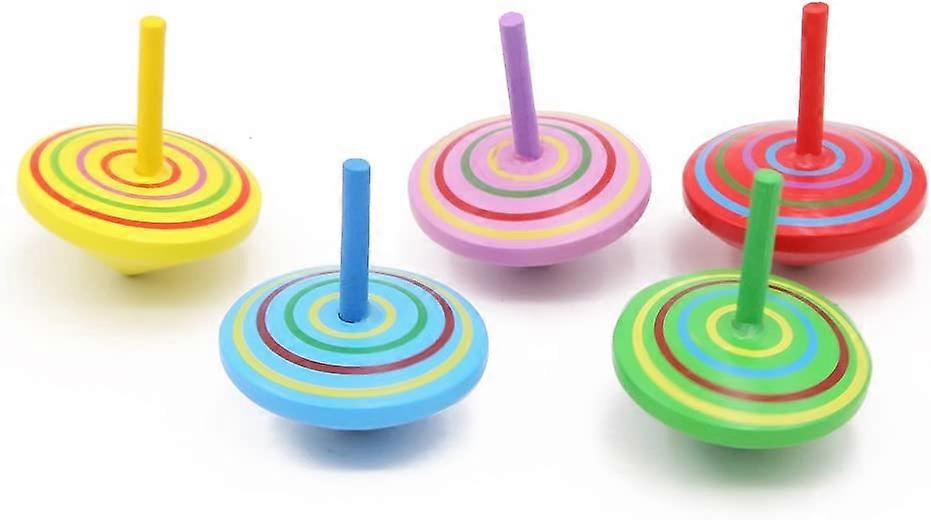 5 Pièces En Bois Toupie Jouet En Bois Plat Spinning Gyroscopes JouetsRandom color(4-D-1)