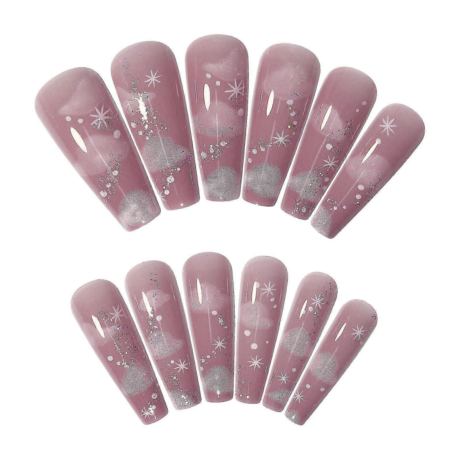 Extra Long Fake Nails Glue On Nails-nude Cloud