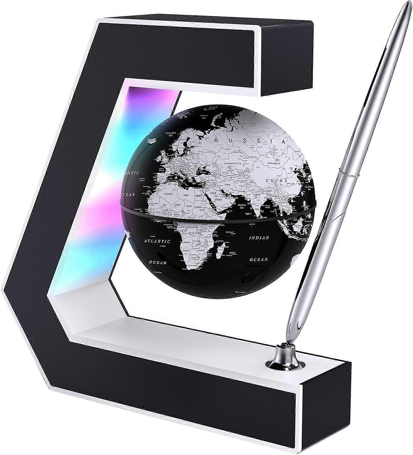 Floating Globe with LED Lights Magnetic Levitation Floating Globe with Pen, Portable to Write On Office Desk, World Map for Desk Decoration