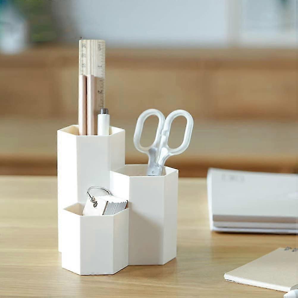 For Hexagonal Plastic Pencil Box Storage Box Desktop Brush Storage Box 12 x 6.3 cm Beige