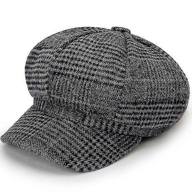 retro style woolen plaid beret octagonal winter size:58cm(dark autumn