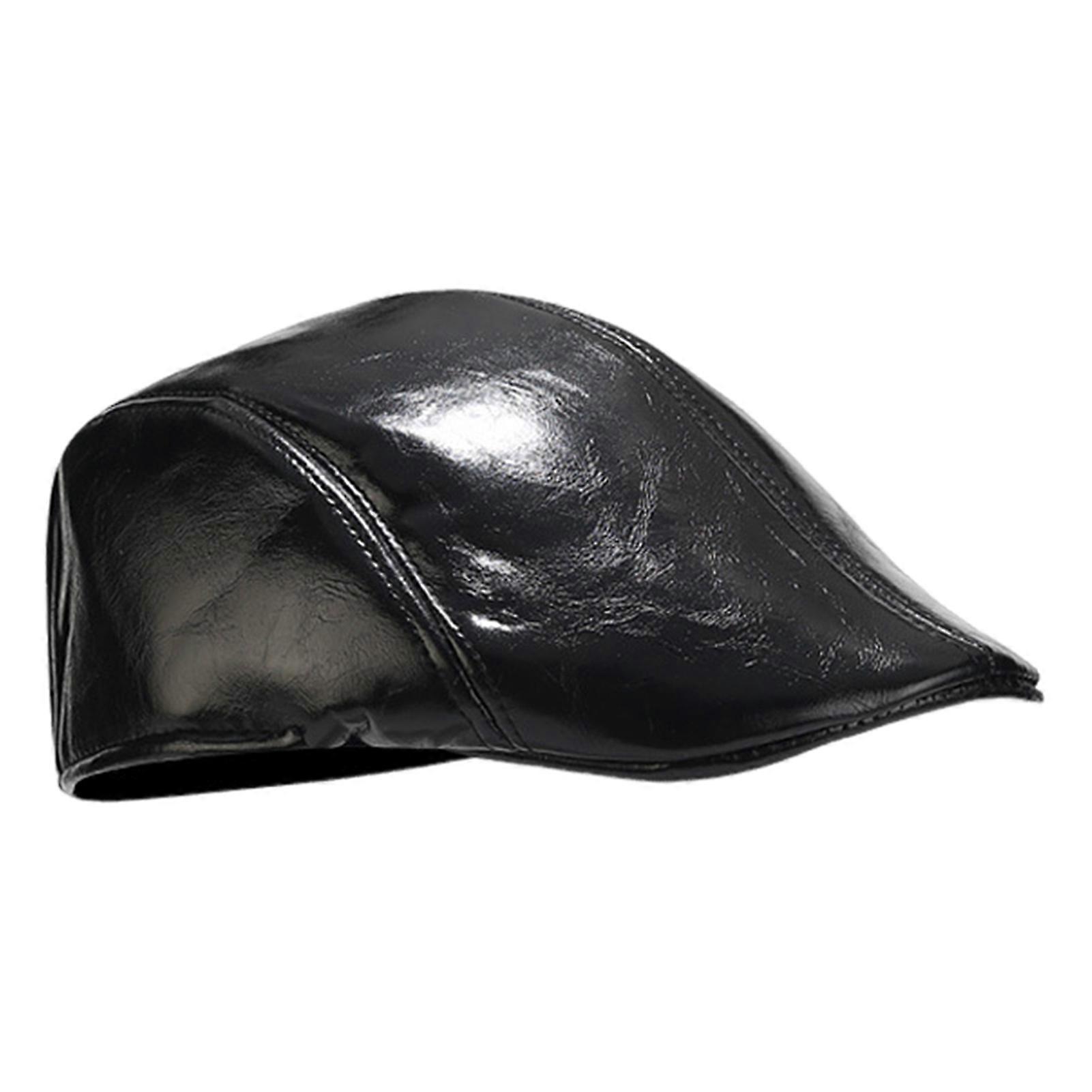 Men Hat Vintage Style Solid Color Smooth Faux Leather Advanced Hat Mid-aged Men Beret Cold Weather Hiking Traveling Cap English Newsboy Cap