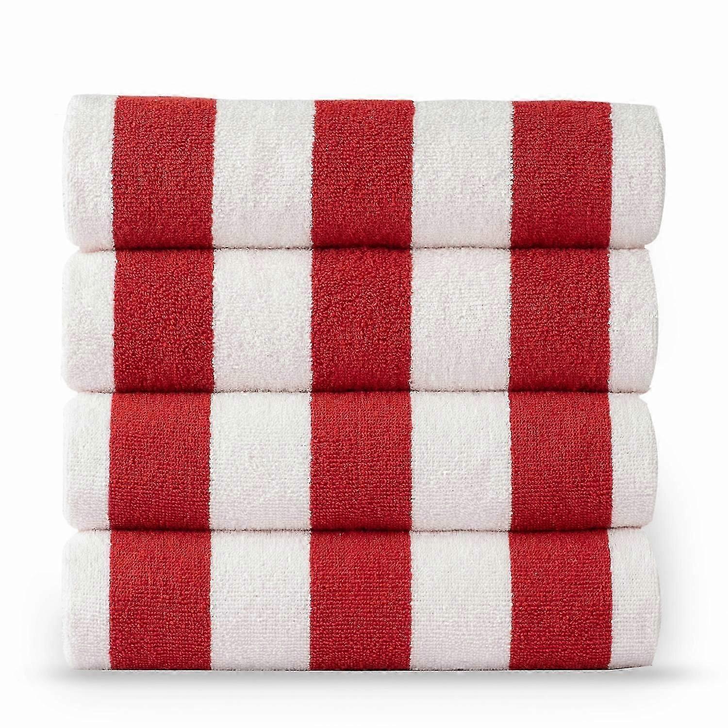 Beach Towel 4-Piece Set, Lightweight, Red Striped Quick Dry Towel, Large Beach Towel 30X60 Inch