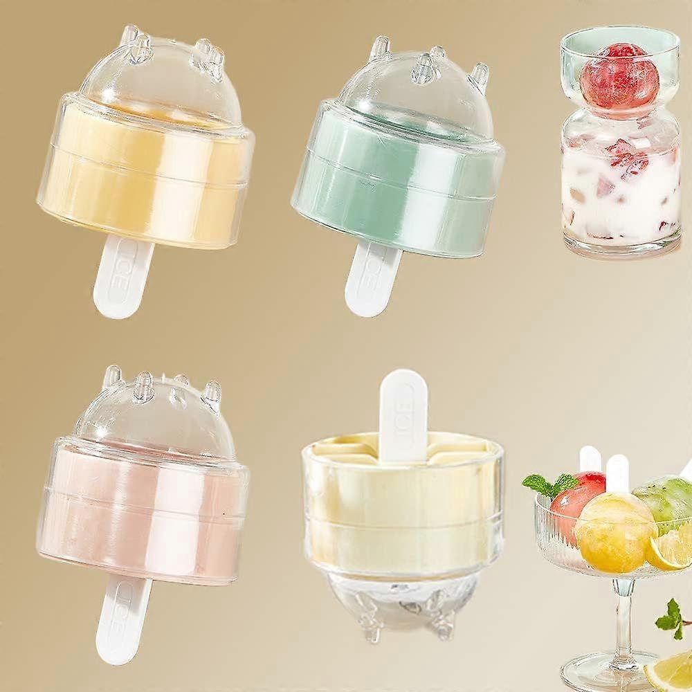 4 packs Ice Ball Mold with Popsicle Stick, 2 In 1 Round Ice Cube Mold and Ice Pop Mold, 2.3 Inch Ice Cube Molds for Cocktails and Whiskey