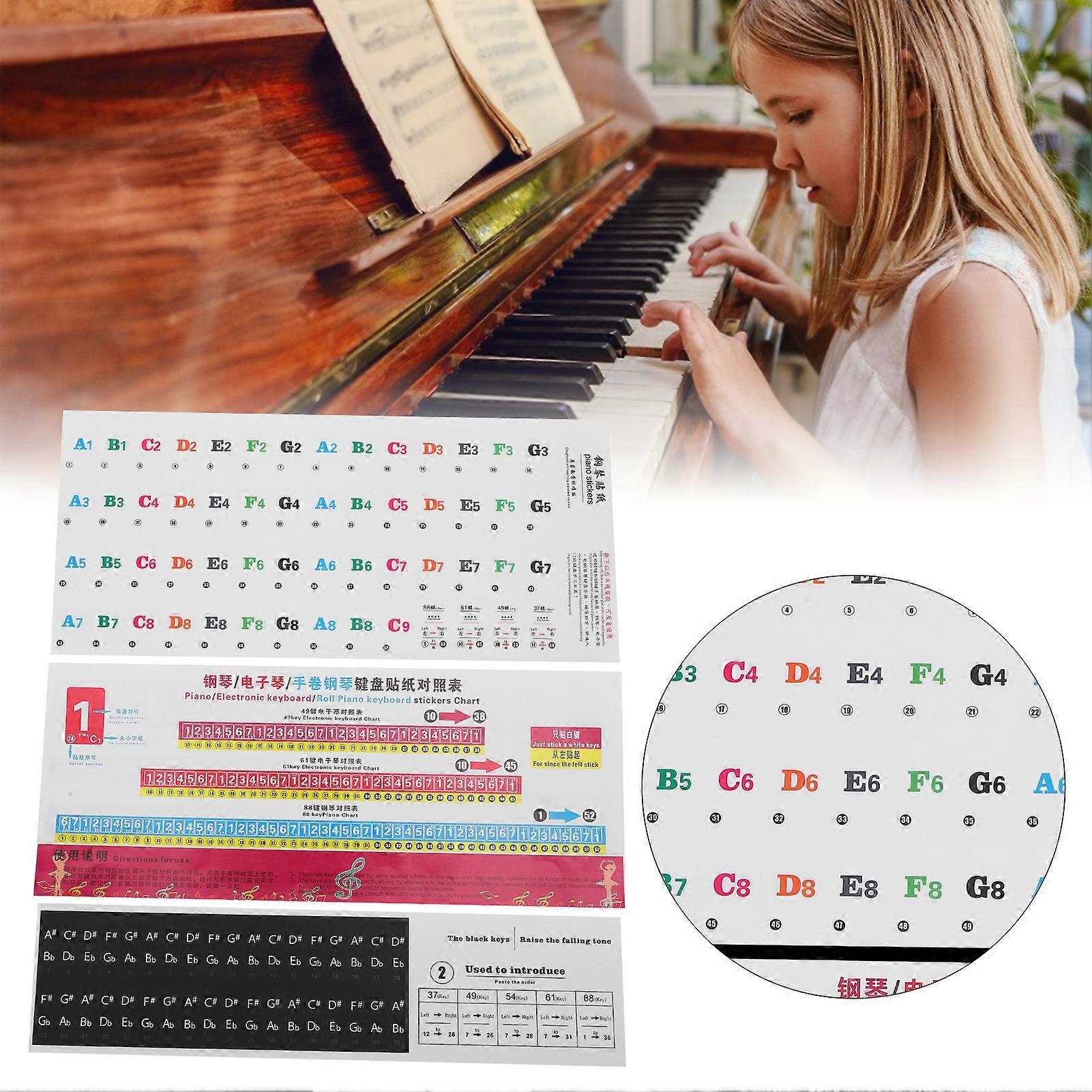 Piano Stickers Colorful Letters Numbers for 54/61/88 Keys PVC