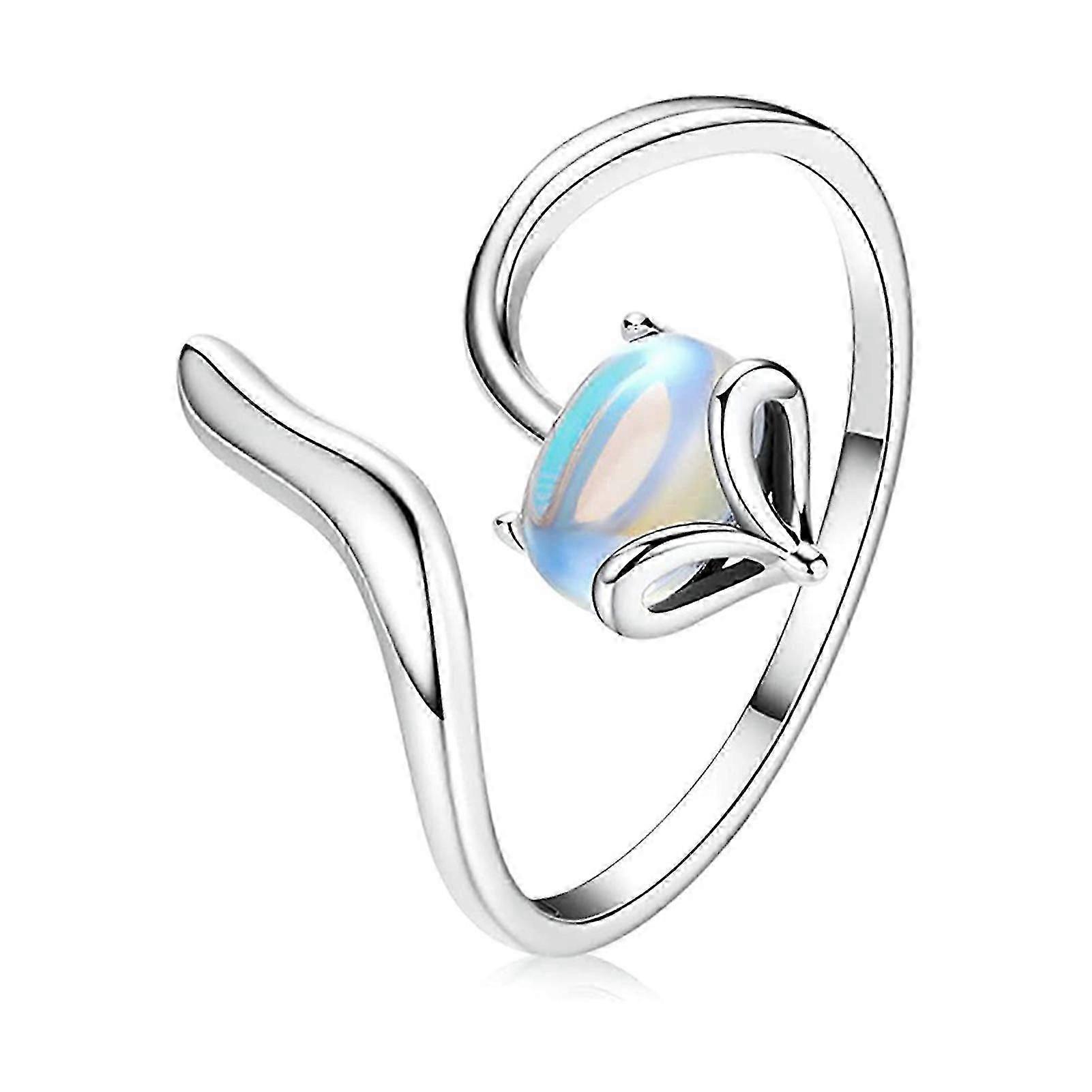 Sterling Silver Moonstone Fox Ring Animal Foxtail Adjustable Open Ring Anniversary