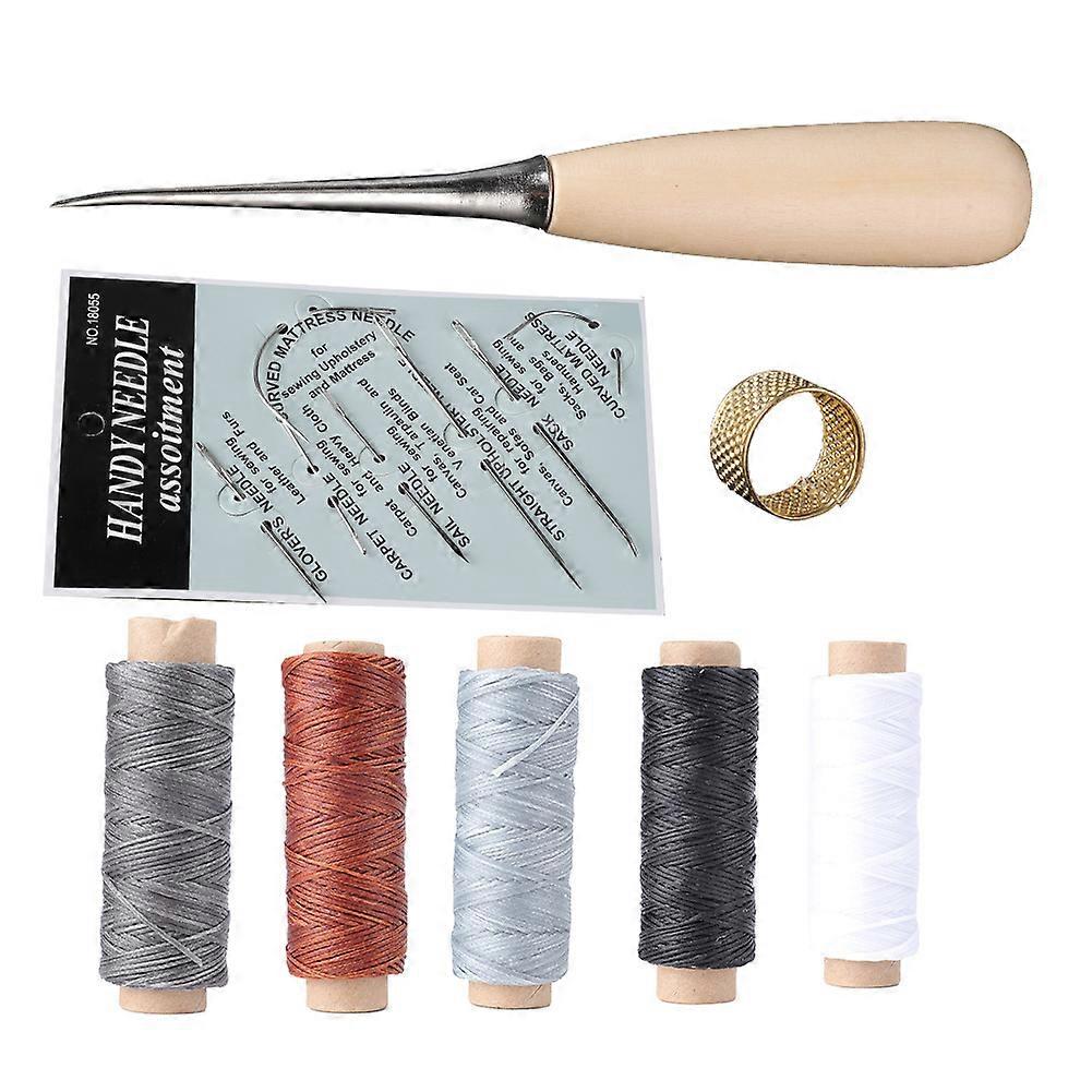 Leather Craft Accessories Sewing Stitching Awl Tool Wax Thread Set