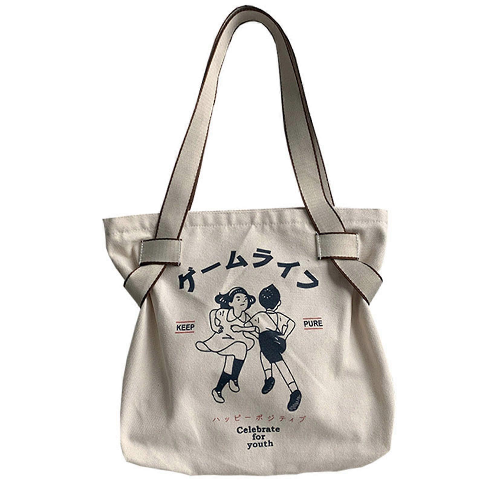 Canvas Shoulder Bag Large Capacity Zipper Design Tear Resistant Retro Bag for Work Office