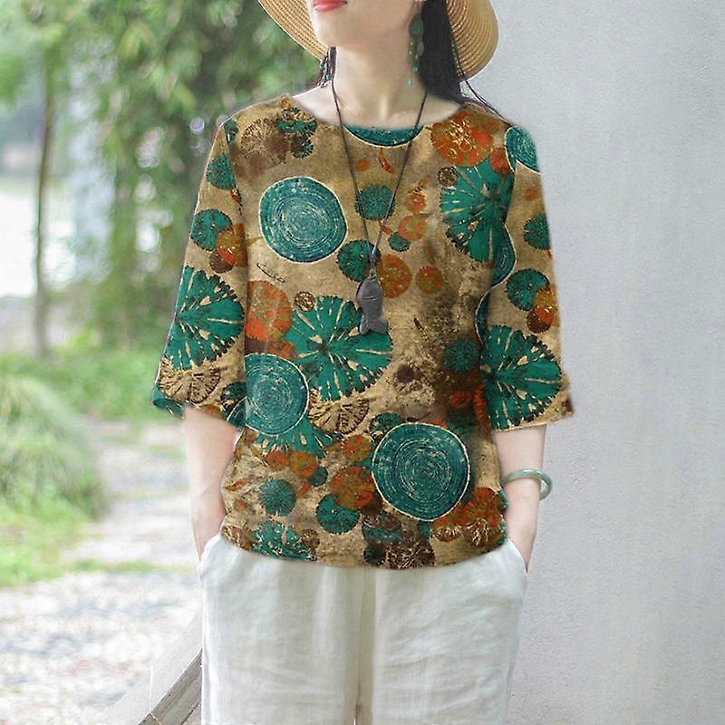 Summer Women's Round Neck 3/4 Sleeve Top