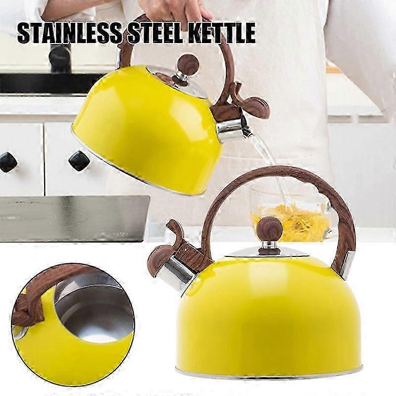 Stainless Steel Stovetop Tea Kettle Whistling Tea Pot 2.5 L with Wooden Handle Multi-purpose Household