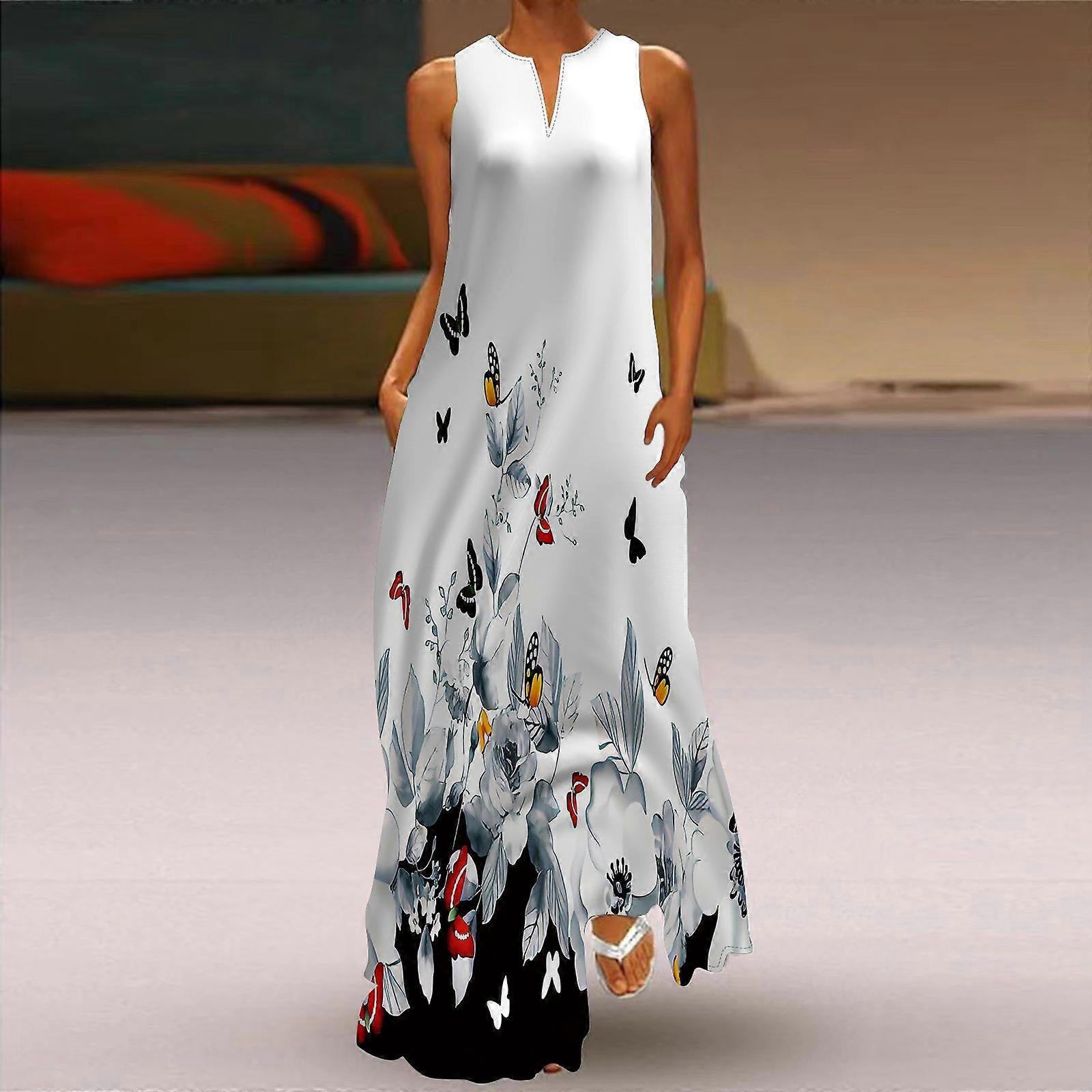 Pentru femei Rochie în linie A Maxi Lung Fără mâneci Fluture Floare Imprimeu Toamnă și Iarnă Decolteu în V Stil retro Elegant