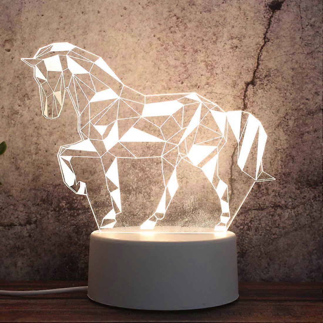 White Base Creative 3D Tricolor LED Decorative Night Light, Plug Version Geometric Horse