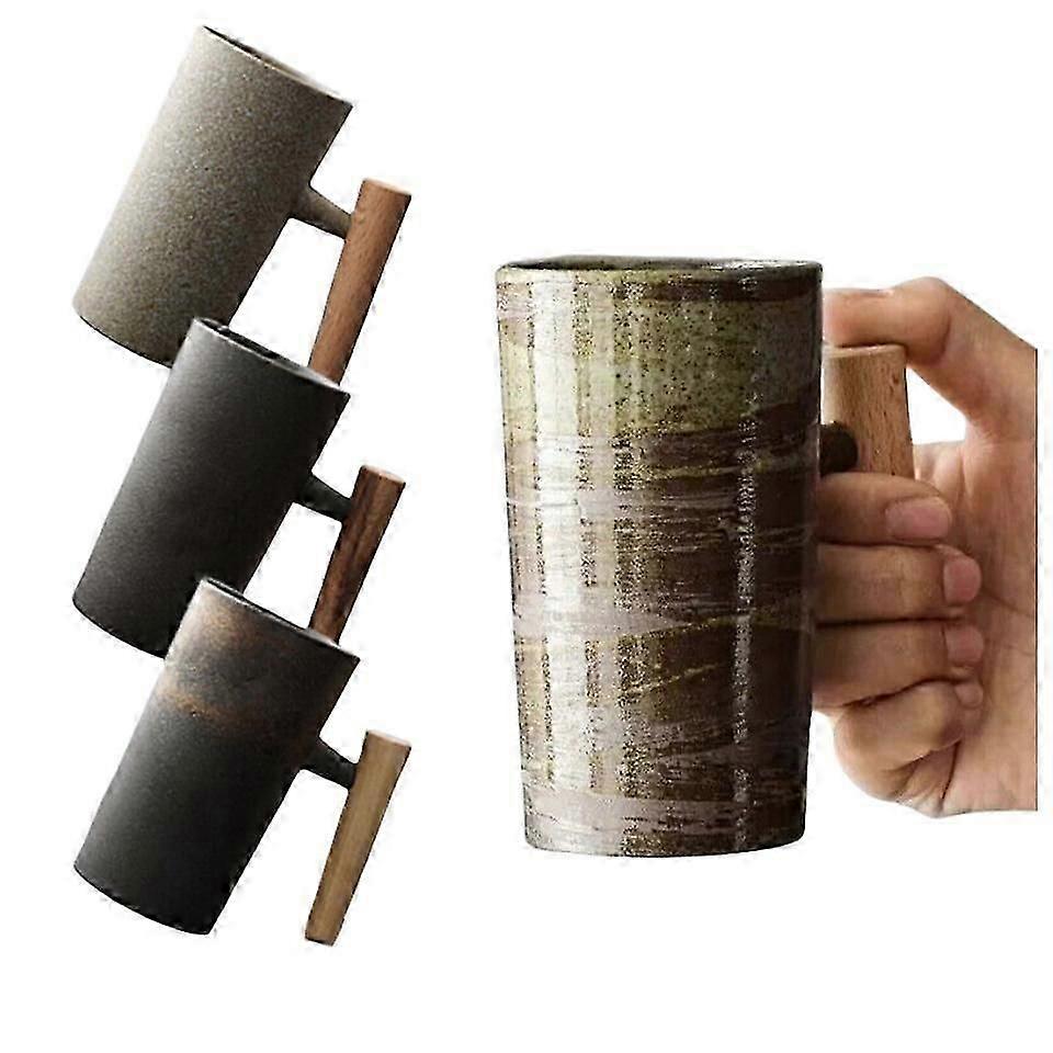 Nordic Earth Mugs Japanese-style Vintage Ceramic Coffee Mug with Wood Handle