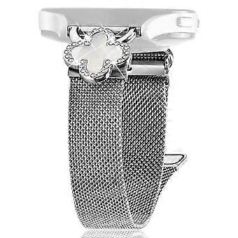For Honor Watch Es Milanese Band Electroplated Metal Watch Strap Clover Decor, Size: S - Silver Colo