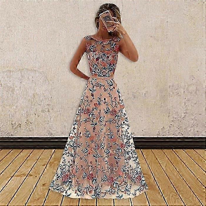 Fashion Women's Dance Party Flower Long Sleeve Slim Evening Dress  Embroidered Dress Wedding Dress
