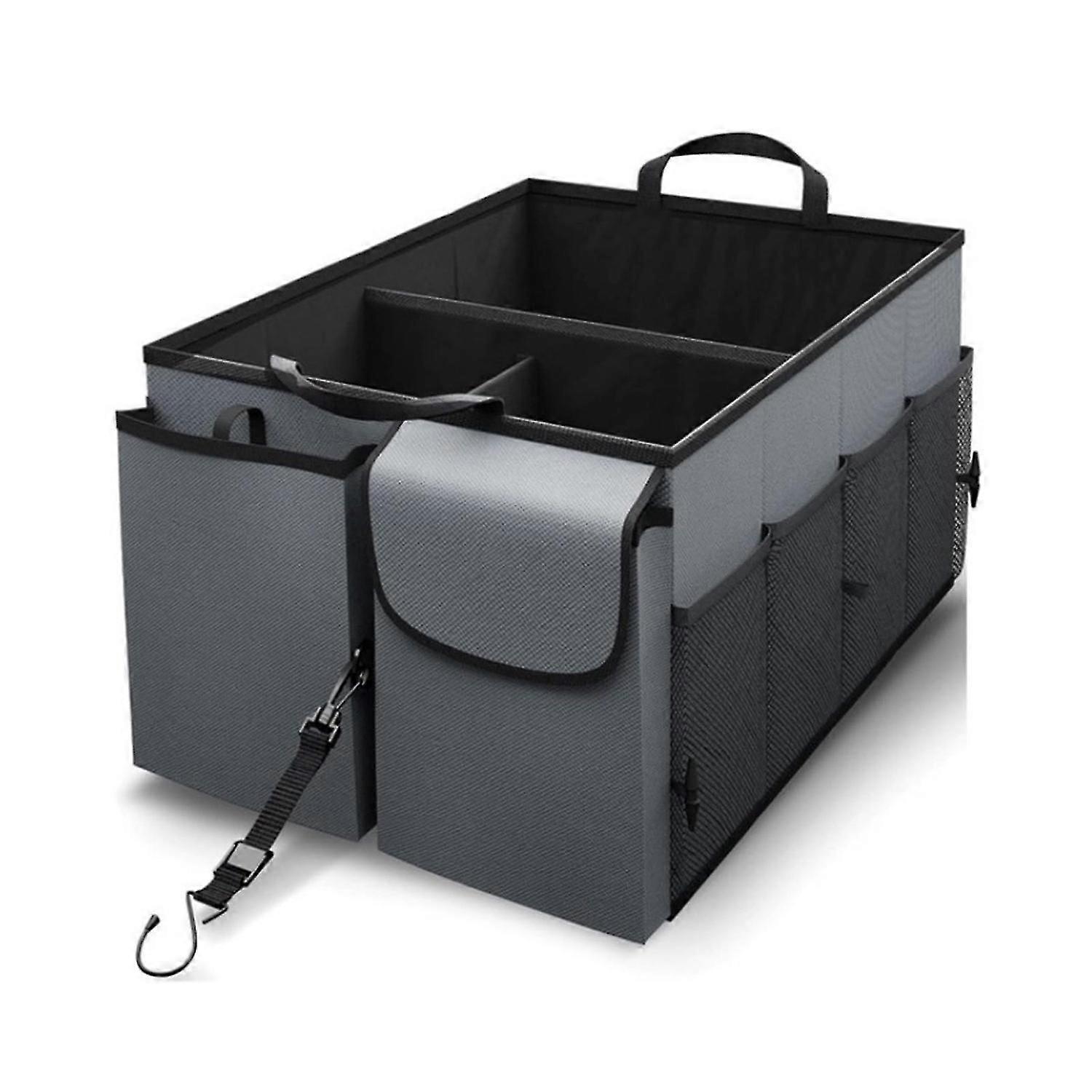 Compact black car trunk organizer with adjustable shoulder straps