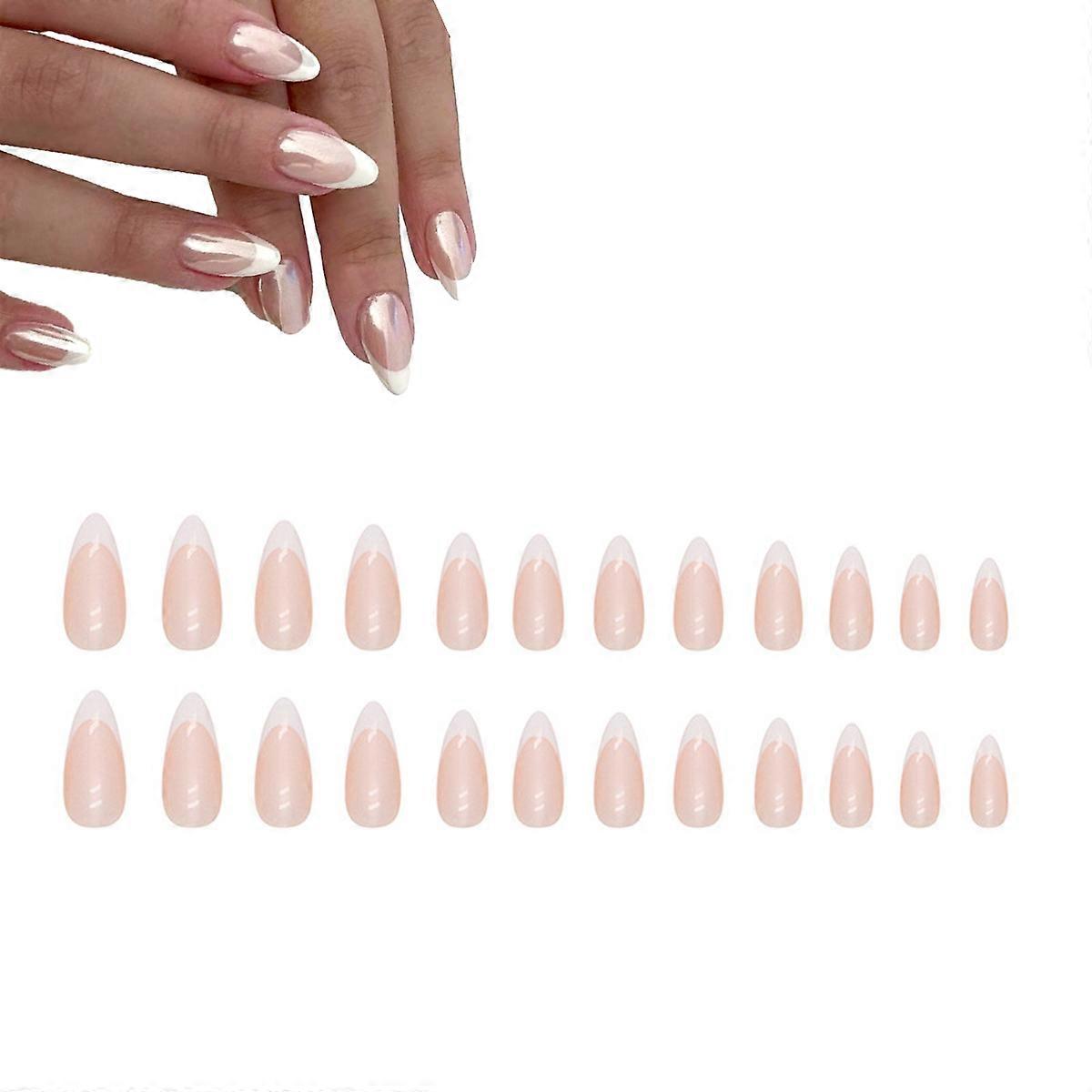 Gradient Charm Press On Nails, Reusable Fake Nails Almond Shape Gradient Apricot Color, Salon-Quality Manicure for Women (24Pcs)