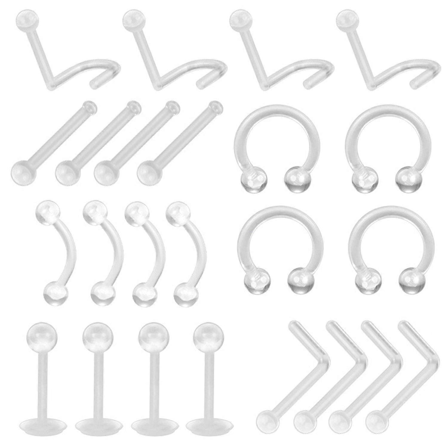 24pcs plastic UV soft rod nose stud ear stud kit - 6 styles * 4
