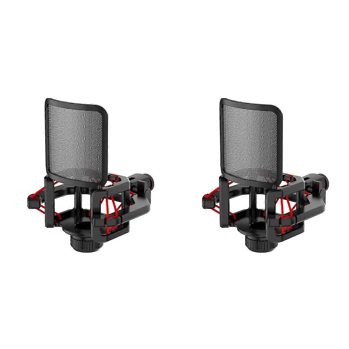 2X Microphone Shock Mount with Microphone Filter Windscreen Reduce Noise Anti Vibration Screen Stab