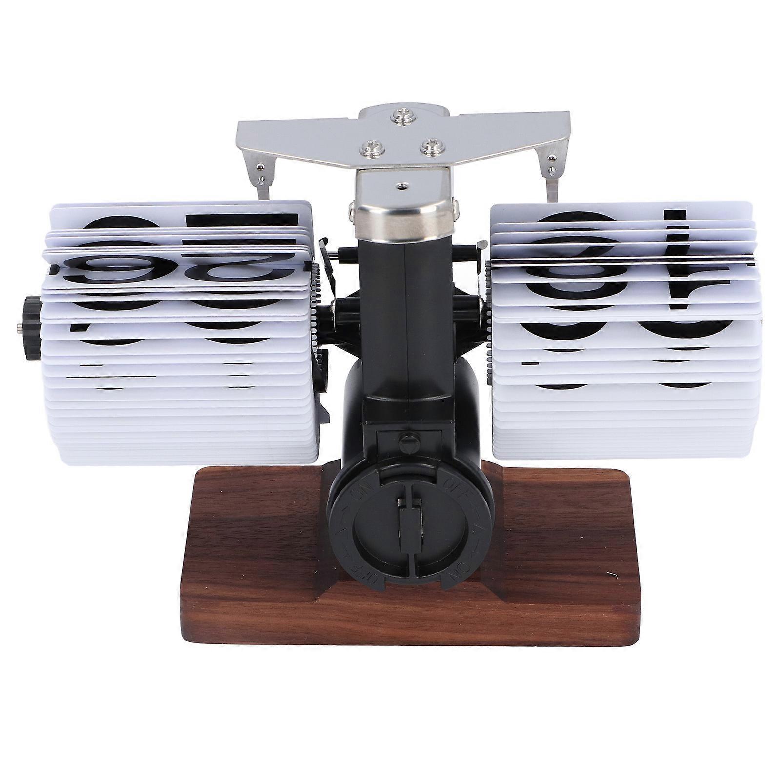 Flip Desk Clock Auto Retro Wood Base Easy to Read 24 Hours Mechanical Flip Clock for Living Room Study Room White