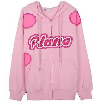 Women Autumn Pink Long Sleeve Hoodies for Jacket Harajuku Graphic Retro Letters Print Zip Up Sweatshirt Coat Oversized Loose Cardigan with Pockets  S
