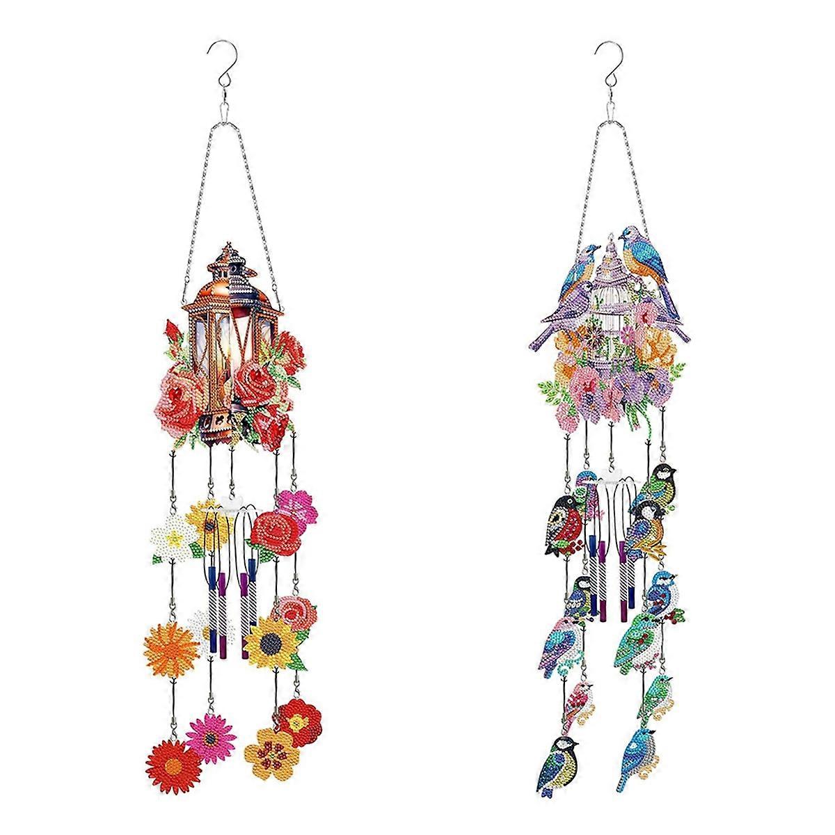 2 Pieces Wind Spinner DIY Diamond Art Painting Wind Chime for Garden