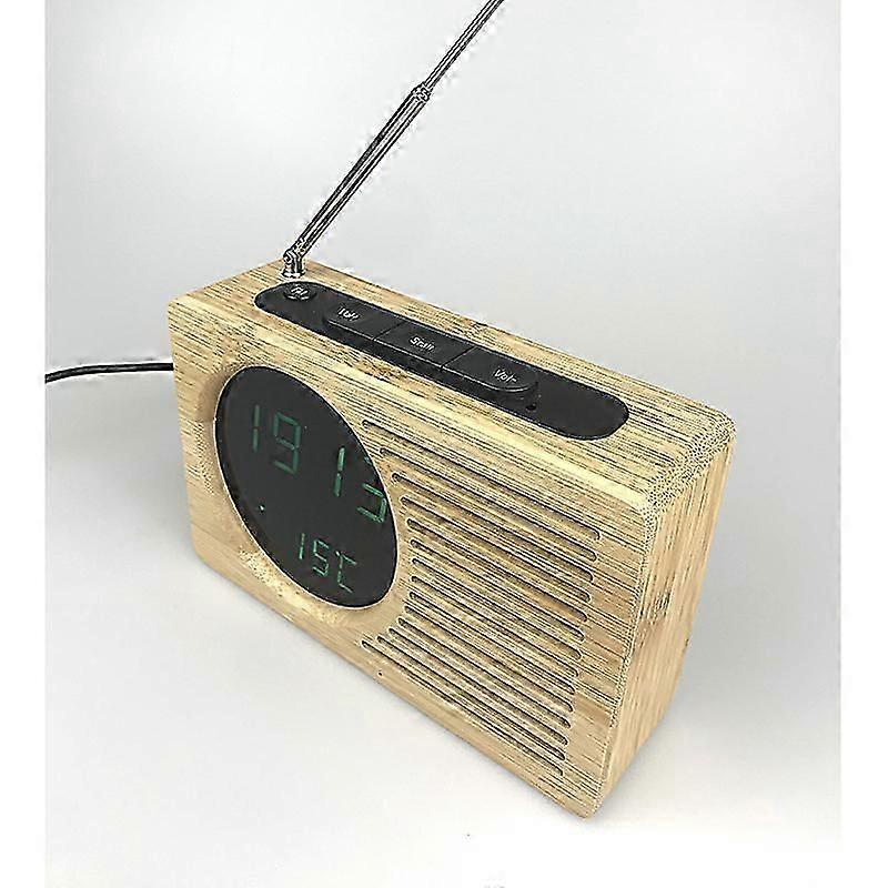 Retro bedside wooden clock radio, lazy silent alarm clock, electronic clock creative gift.