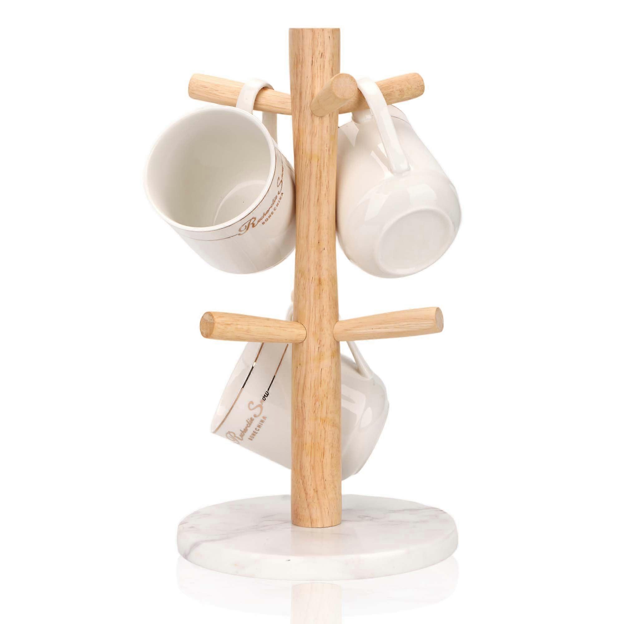 حامل القدح ذو القاعدة الرخامية مع 6 خطافات منظم رف فنجان القهوة لإكسسوارات شريط خزانة عداد المطبخ