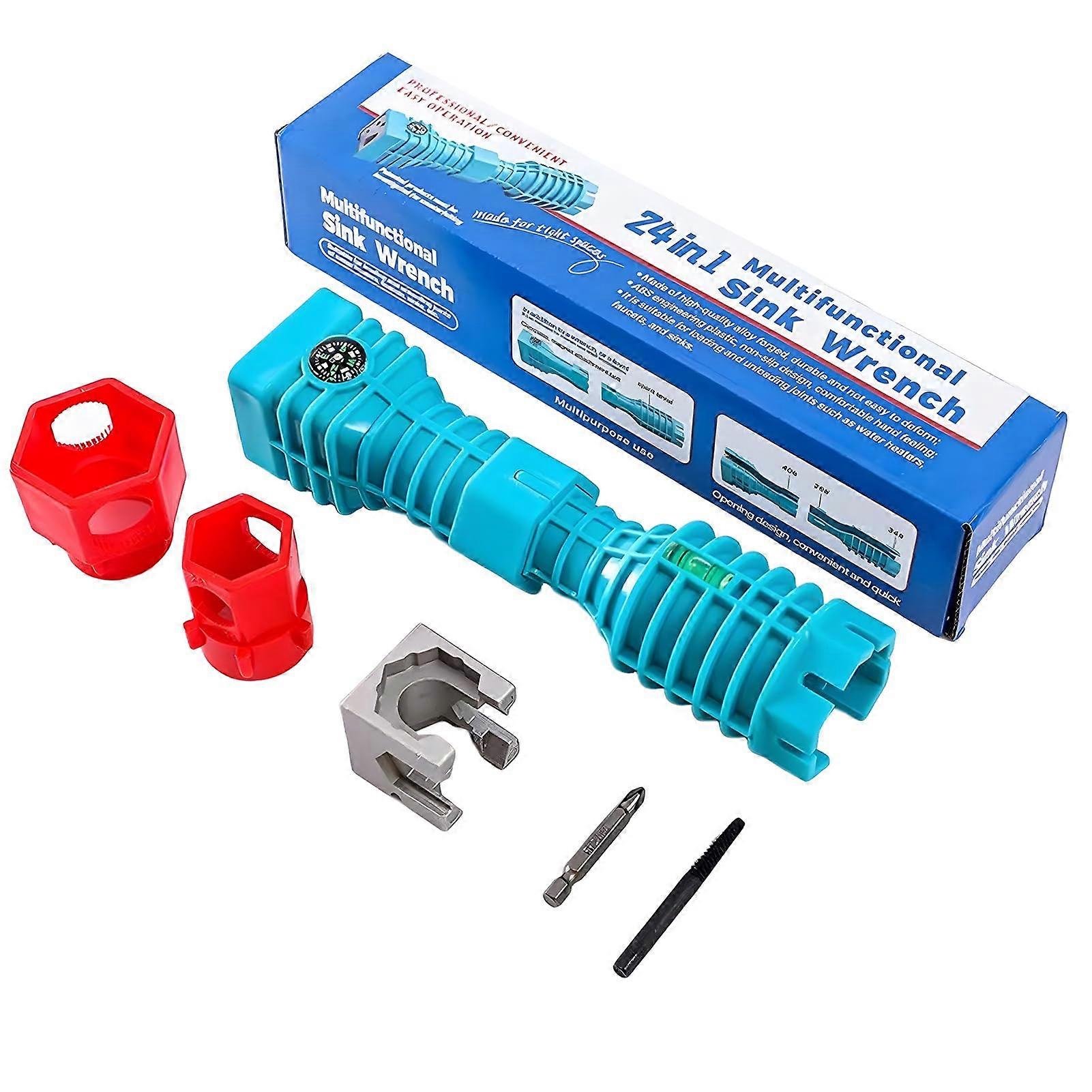 24-in-1 Multifunctional Faucet and Sink Wrench - Labor-Saving, Precision Slotting for Kitchens, Bathrooms, and Sinks (Blue)