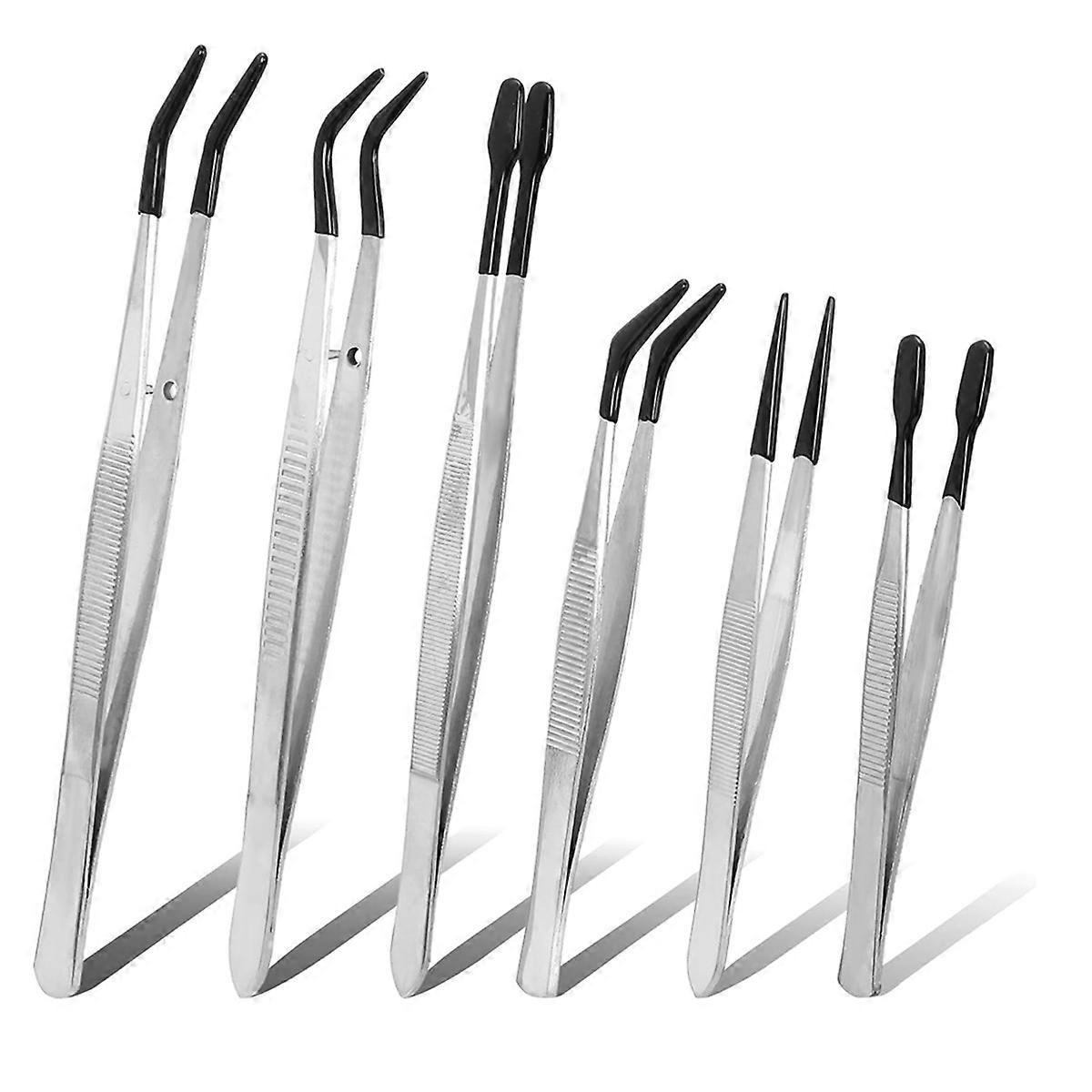 6PCS Rubber Tipped Tweezers Set, PVC Coated Non-Slip Precision Tweezers for Crafts, Jewelry Making,