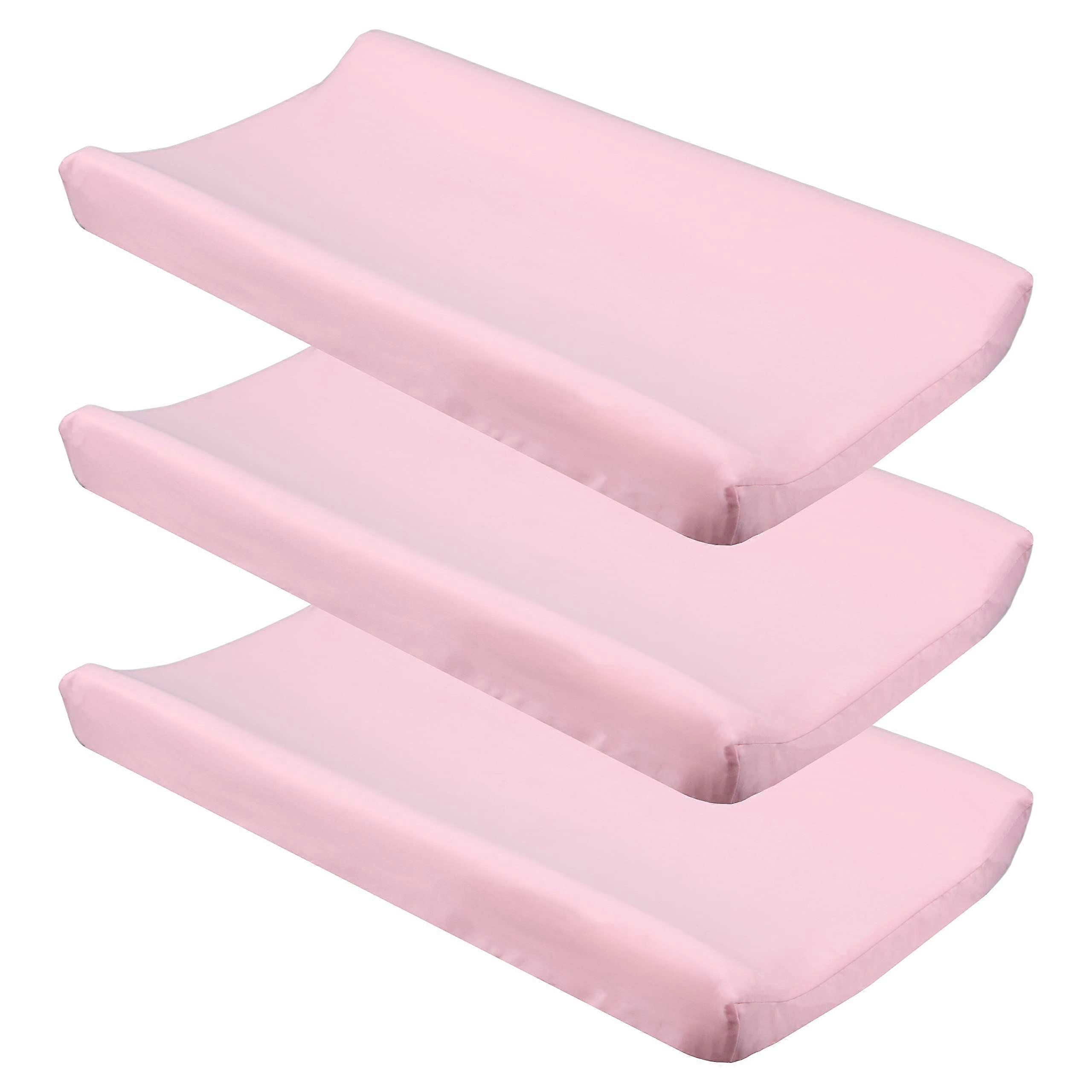 Pink Diaper Changing Pad Cover with Strap Holes Set of 3, Snug Fit 4-Sided Contoured Pad