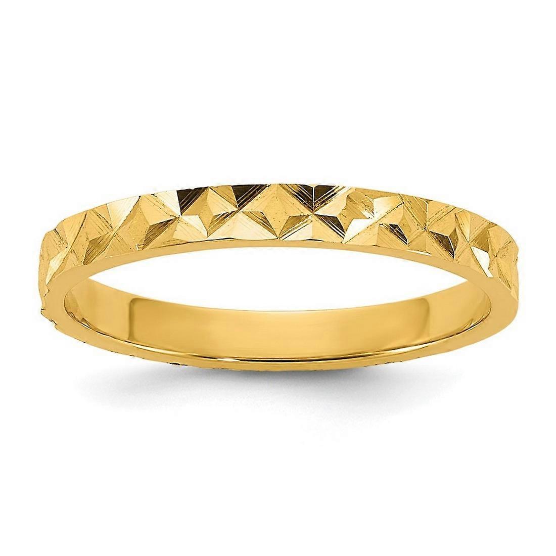 14k Solid Yellow Gold Sparkle Cut Design 2mm Band Ring Size 3 Ring - .9 Grams