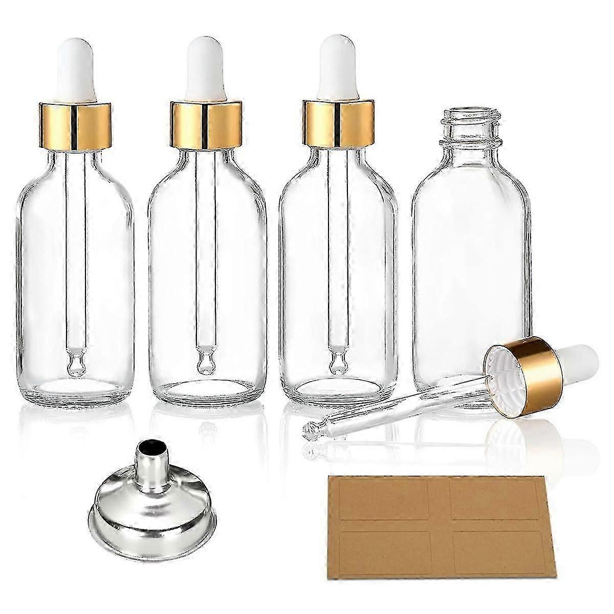Leak Proof Travel Dropper Bottles 4 Pack with Golden Caps, Clear Glass for Essential Oils 1Oz (30Ml