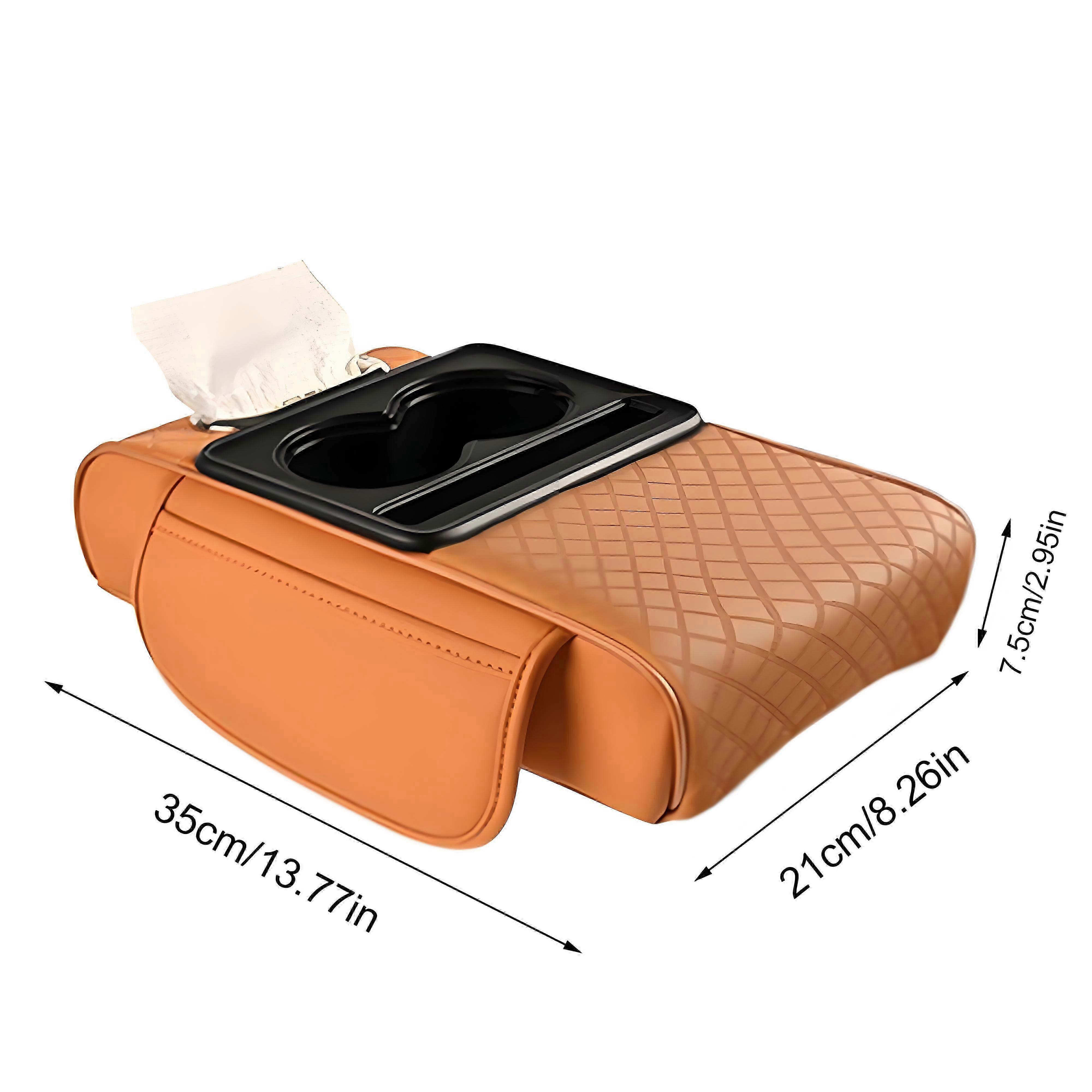 Car Center Console Armrest Cushion Thicken Arm Rest Box Pad Side Extension Cushion with Cup Holder Tissue Box Organizer Bag Universal Armrest Cover
