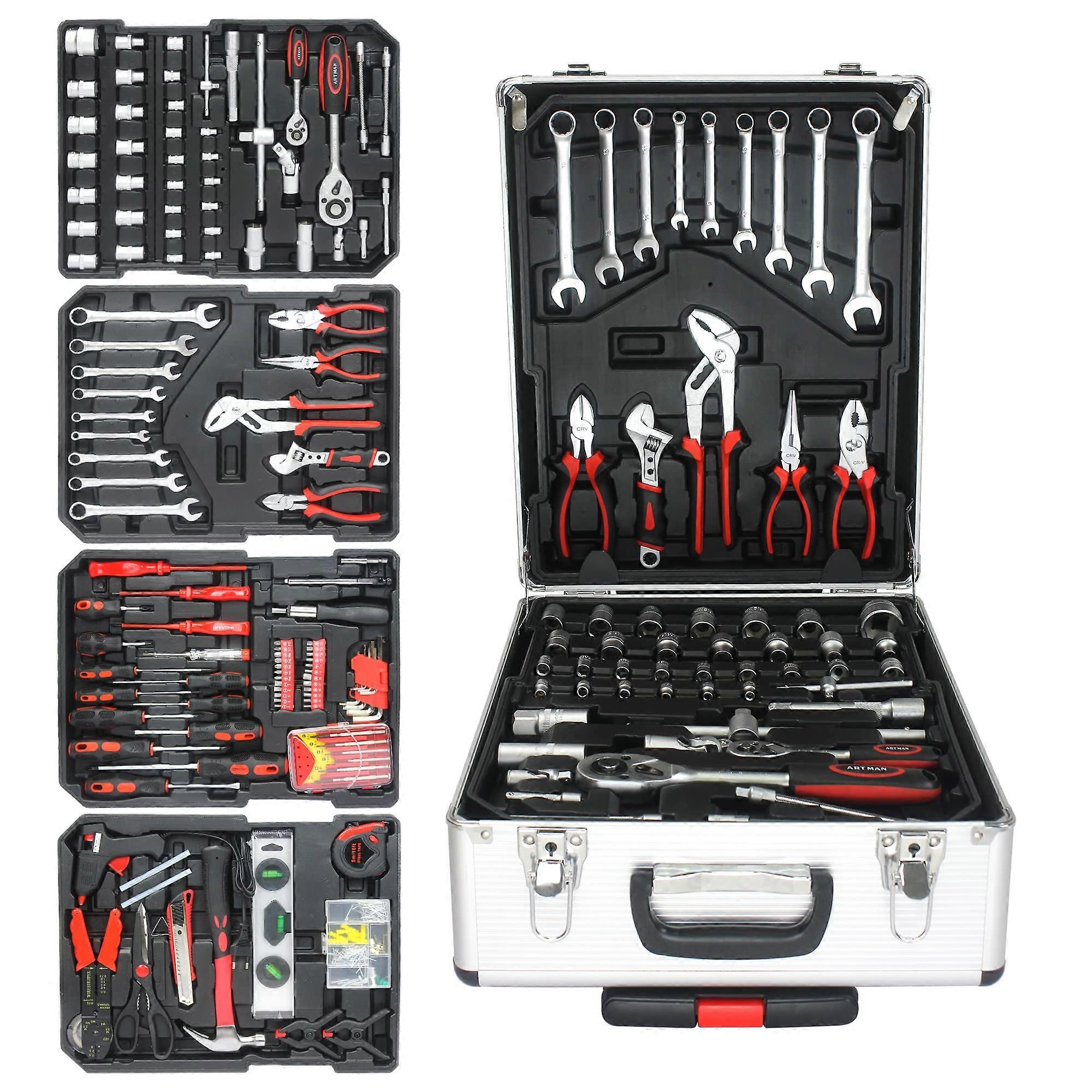 899 Pieces Sturdy Tool Set with Rolling Wheels Aluminium Tool Chest Box, Mechanics Tool Set Repair Tool Kit for Home/Garage, White
