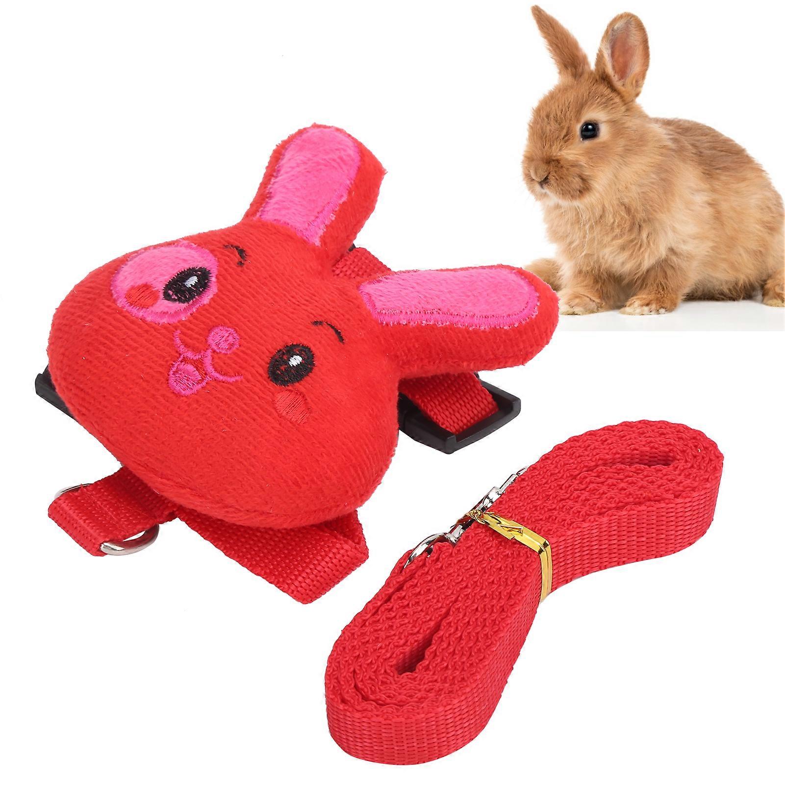 Small Pet Rabbit Nylon Leash Harness Set Red M for Walking
