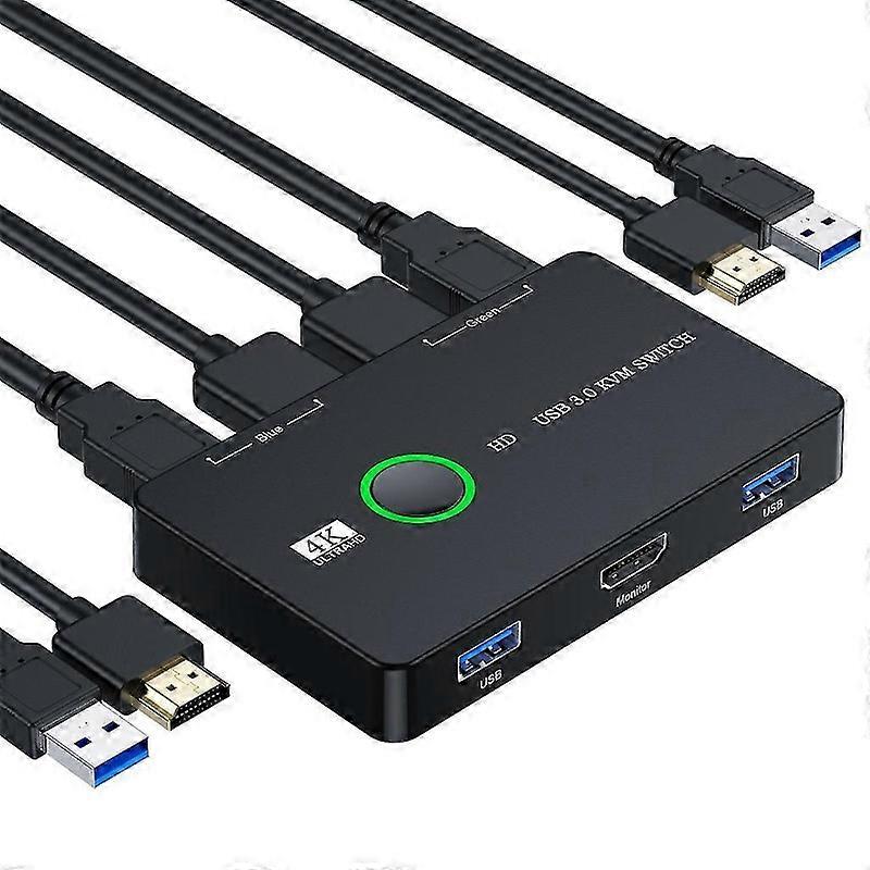 USB 3.0 HDMI2.0 KVM Switch 4K60Hz Switcher Box Controlsfor 2 Computers Share