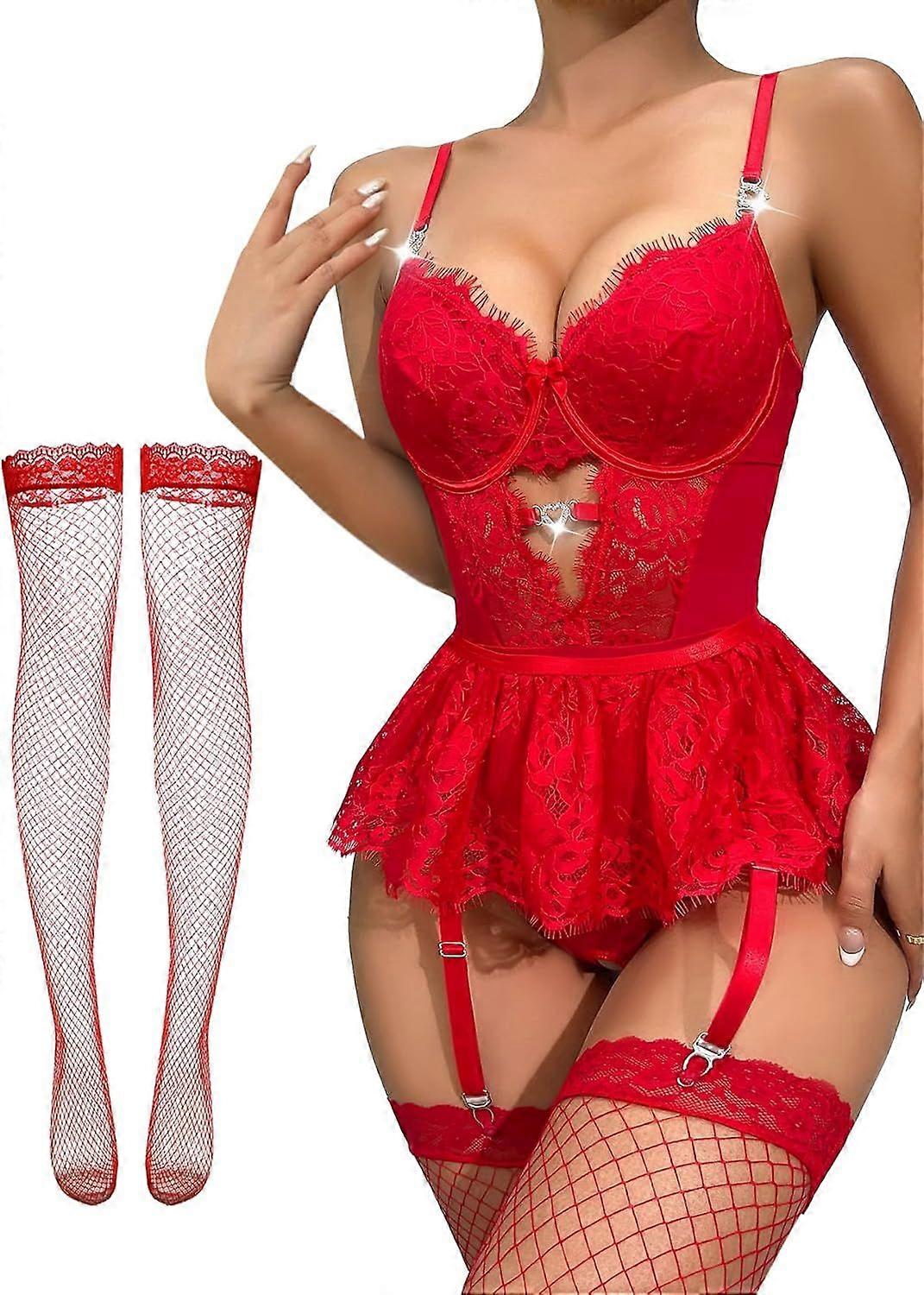 2025 Sexy Stocking Corazón Con Aros Babydoll