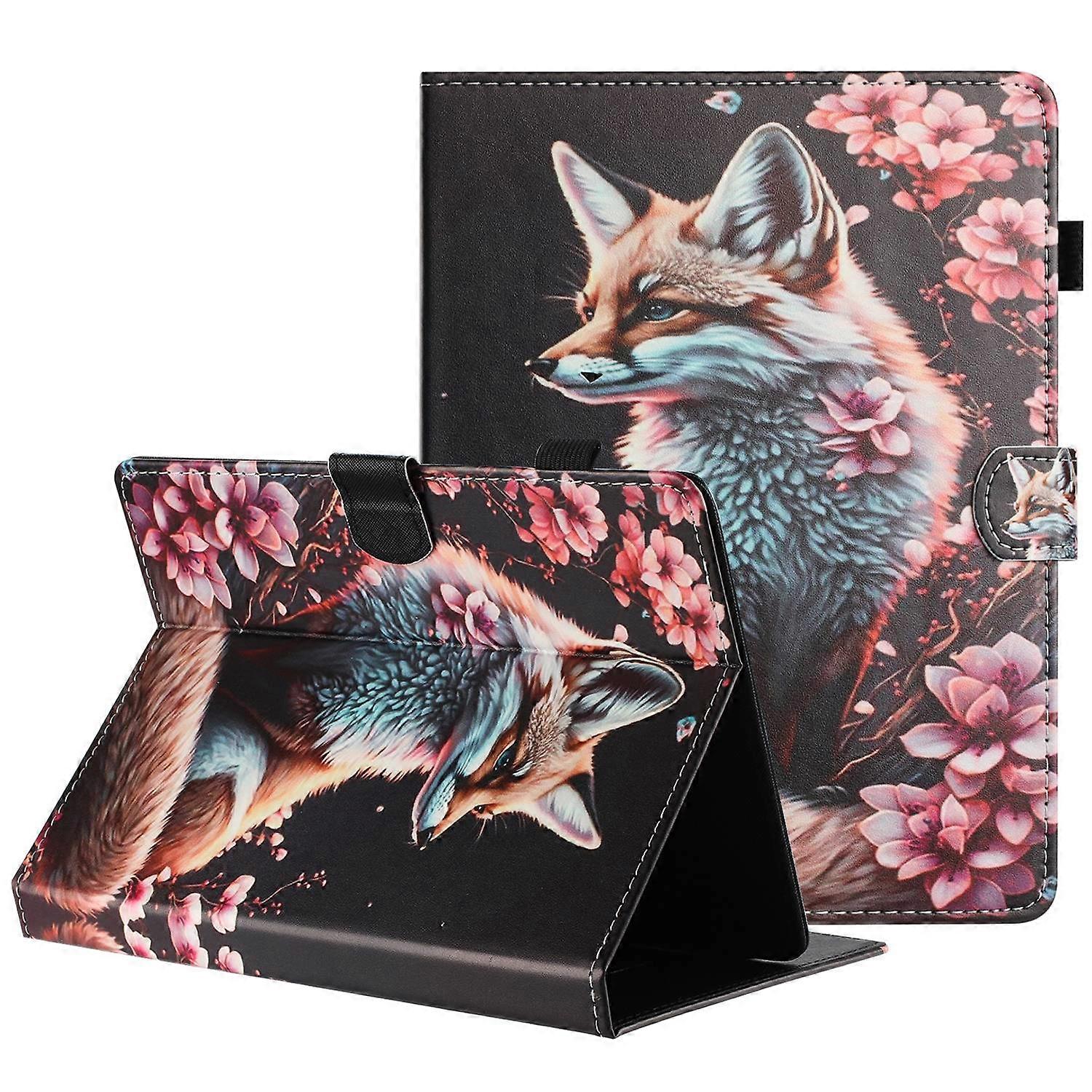 Universal 7-inch Tablet Case Litchi Texture Pattern Printing Leather Cover Auto Sleep/Wake with Card